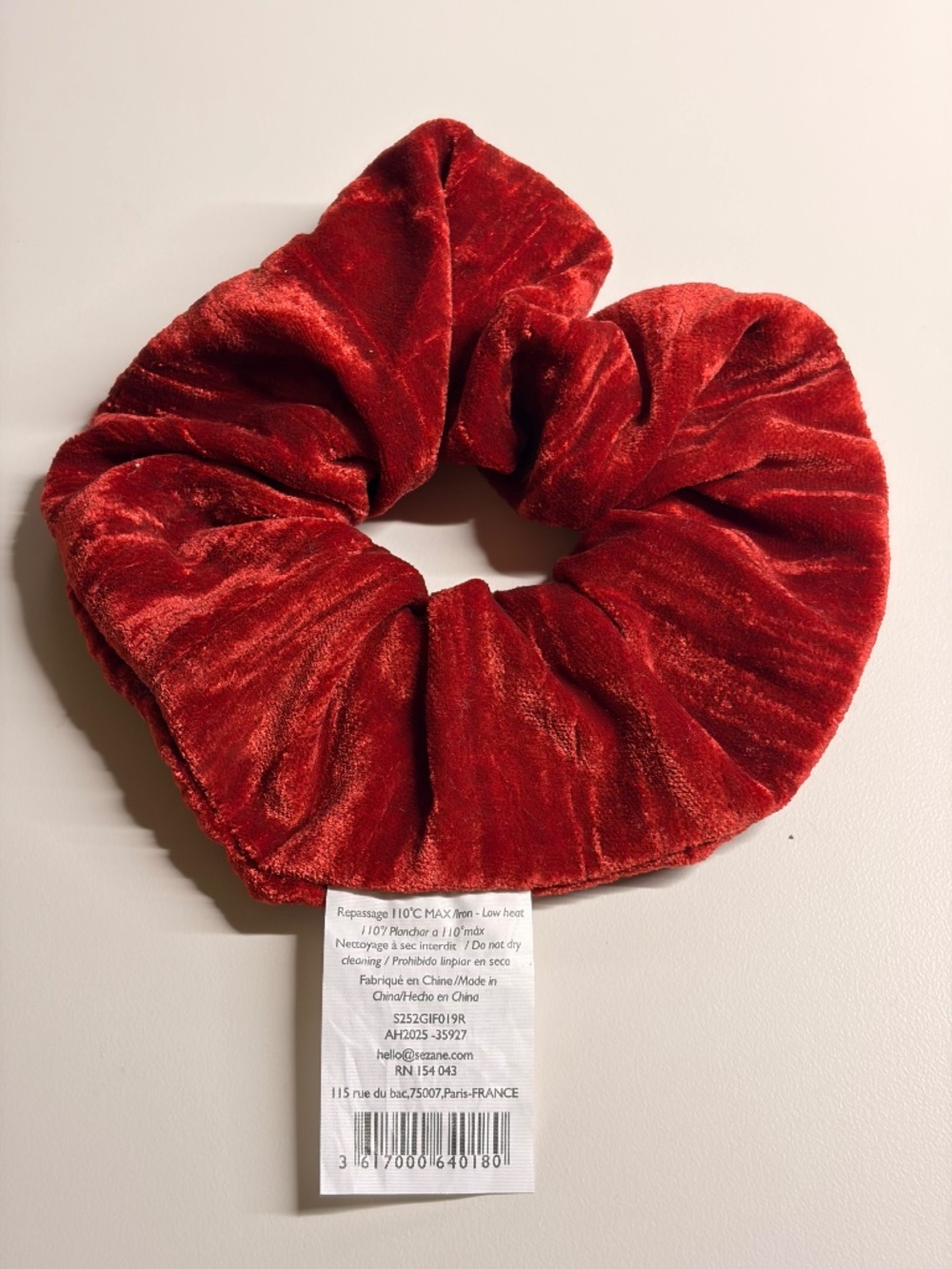 Sézane Red Crushed Velvet Maxi Scrunchie